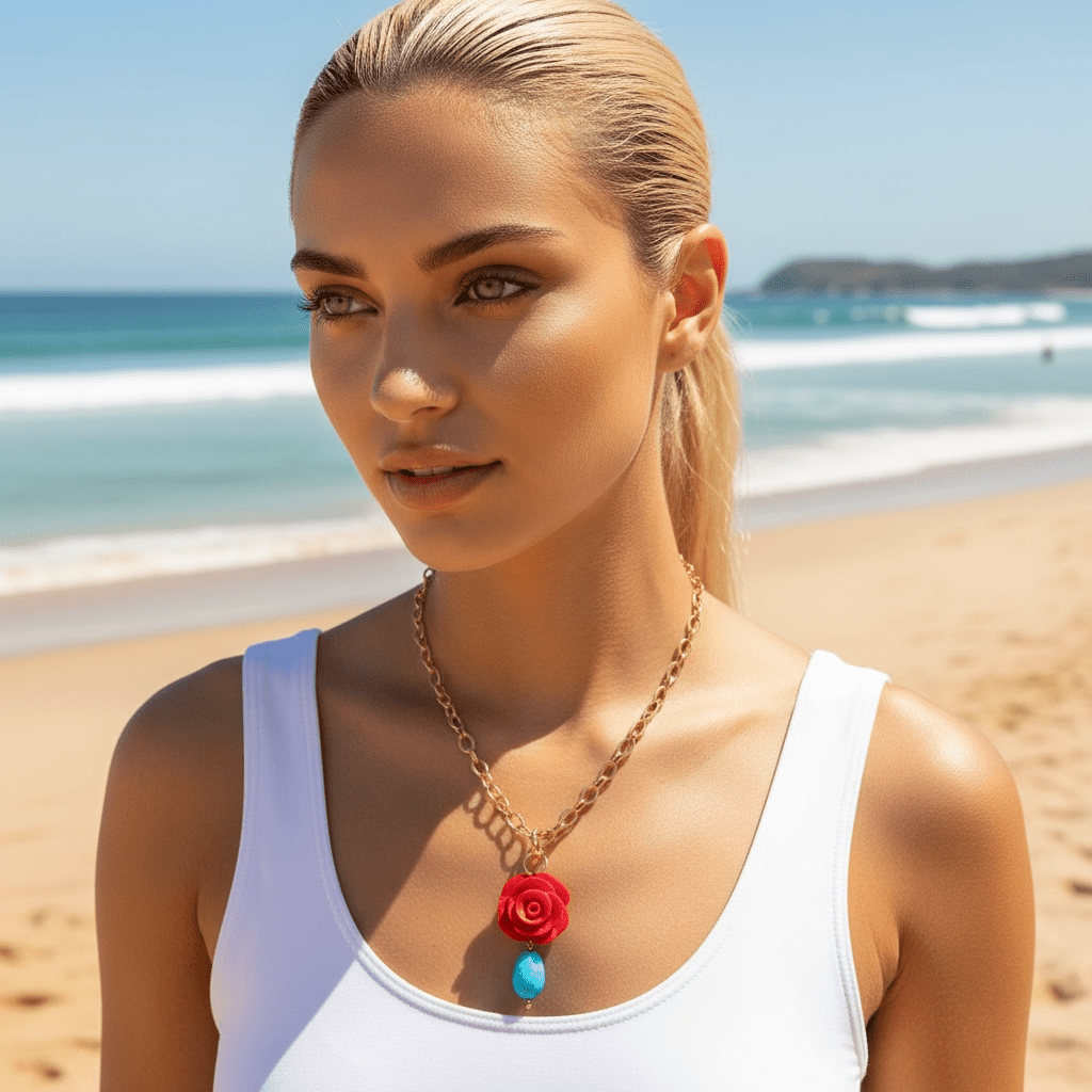 1 of 1 Vintage Rose and Turquoise Bespoke Statement Necklace - 