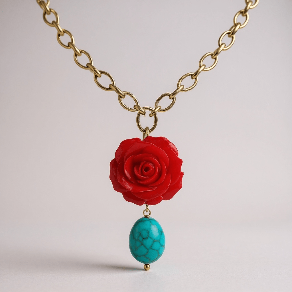 1 of 1 Vintage Rose and Turquoise Bespoke Statement Necklace - 