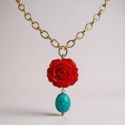 1 of 1 Vintage Rose and Turquoise Bespoke Statement Necklace - 