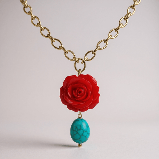 1 of 1 Vintage Rose and Turquoise Bespoke Statement Necklace - 