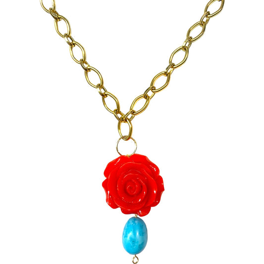 1 of 1 Vintage Rose and Turquoise Bespoke Statement Necklace-
