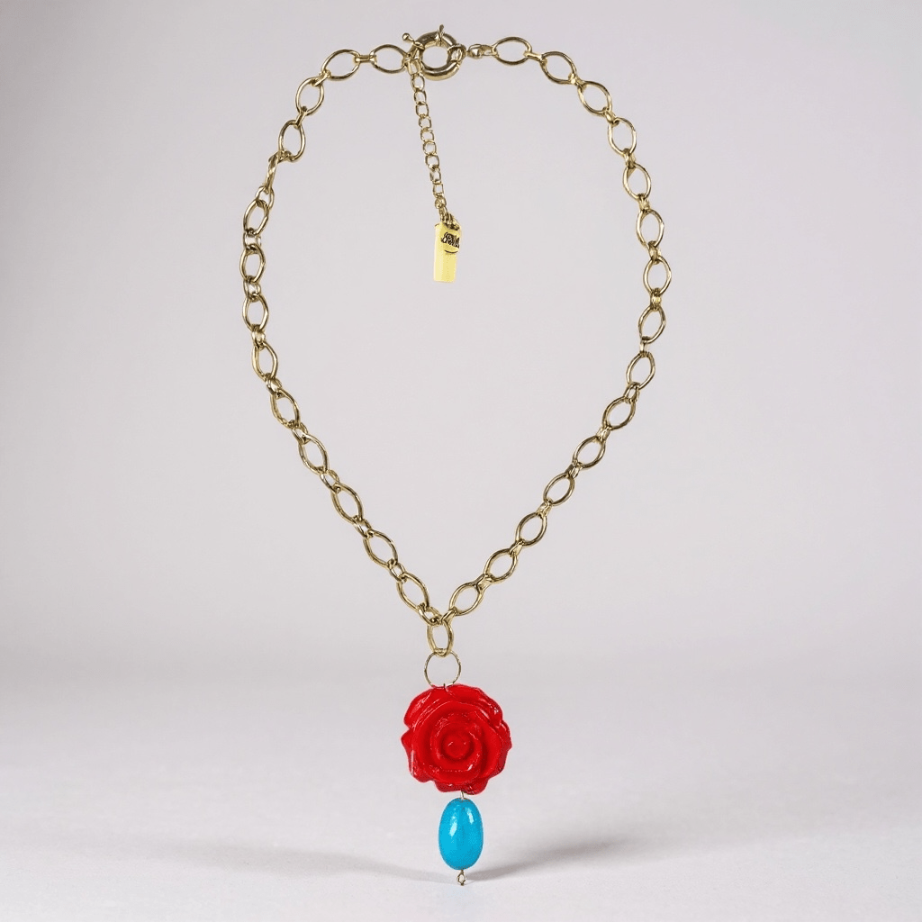 1 of 1 Vintage Rose and Turquoise Bespoke Statement Necklace - 