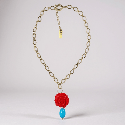 1 of 1 Vintage Rose and Turquoise Bespoke Statement Necklace - 
