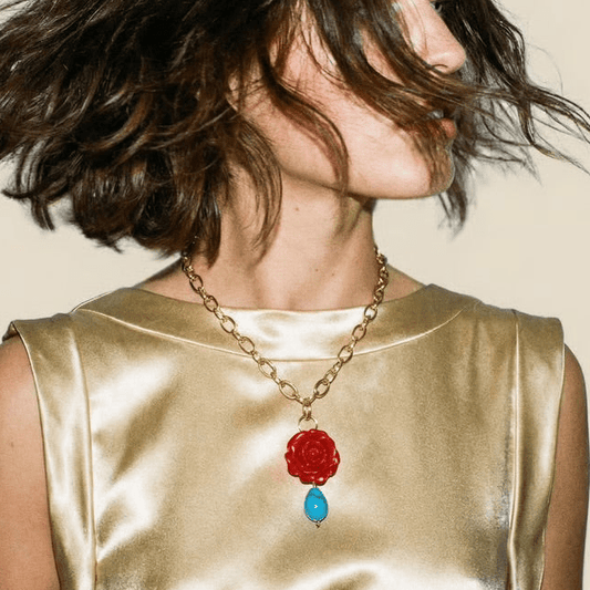 1 of 1 Vintage Rose and Turquoise Bespoke Statement Necklace - 