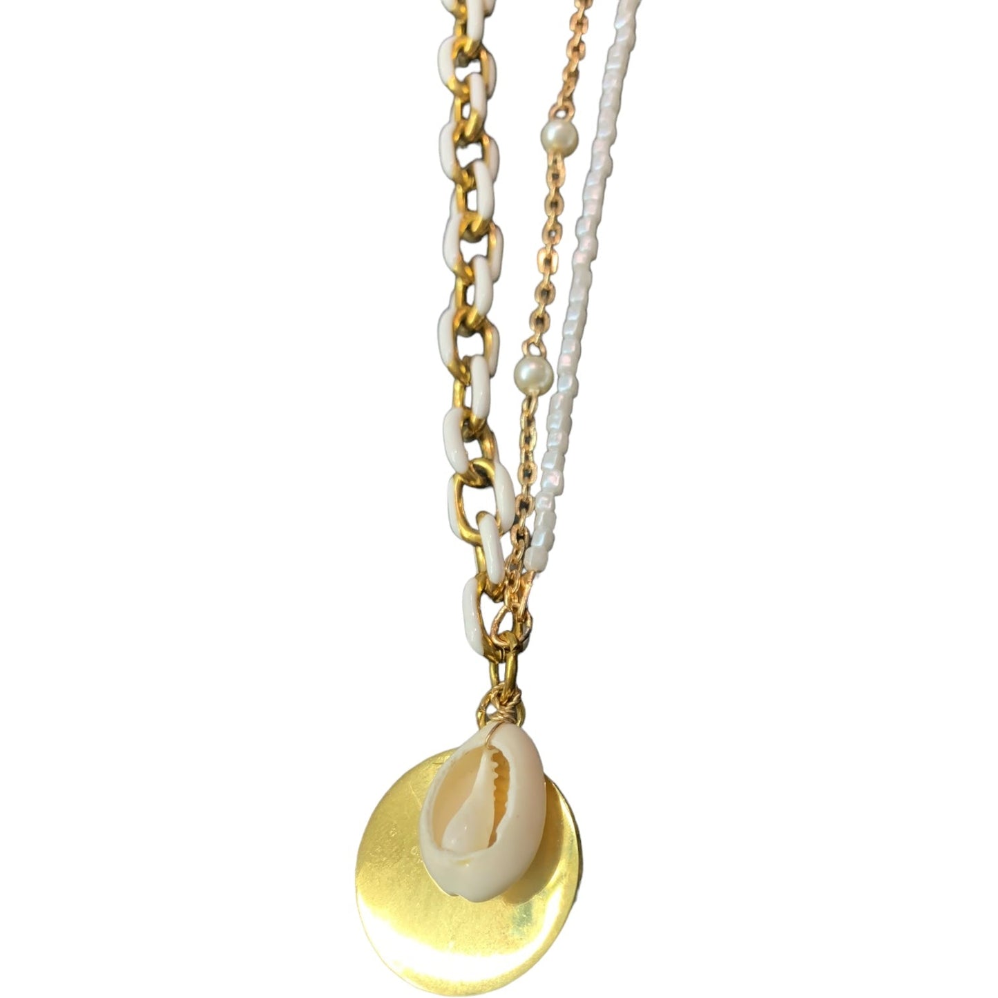1 of 1 White, Pearl, Shell and Gold Long Statement Necklace-