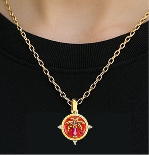 Palm Tree Ruby Red and Gold Tarot Necklace