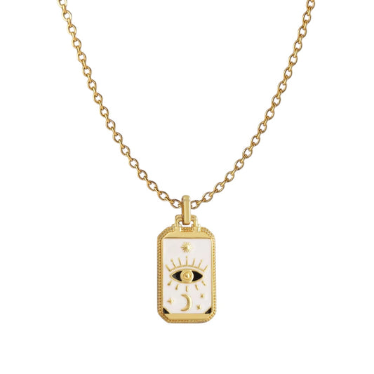 Tarot Card Evil Eye White Necklace