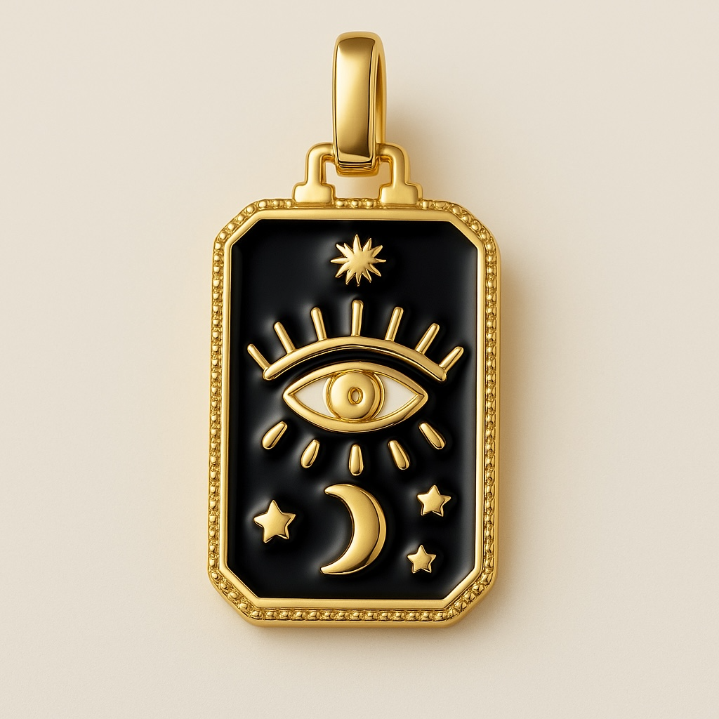 Tarot Card Charm 'Evil Eye' Black and Gold