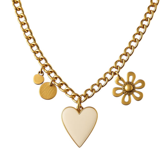 1 of 1 White Heart Charm Statement Necklace