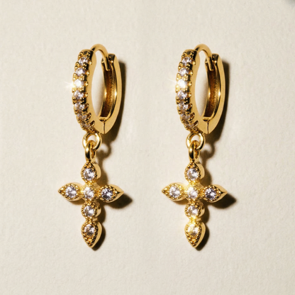 Petite Cross 18k Gold Plated Earrings