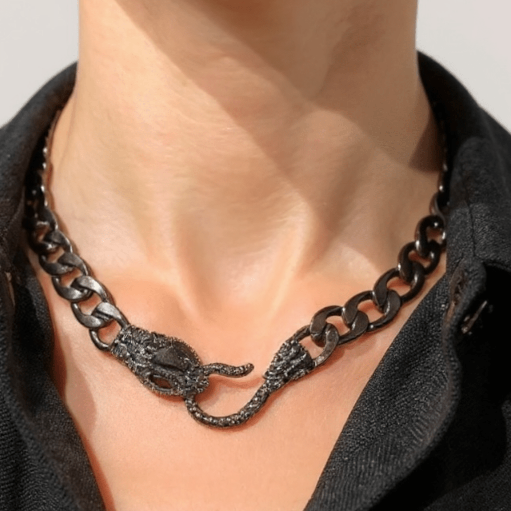 American Boy Matte Black Serpent Necklace - 