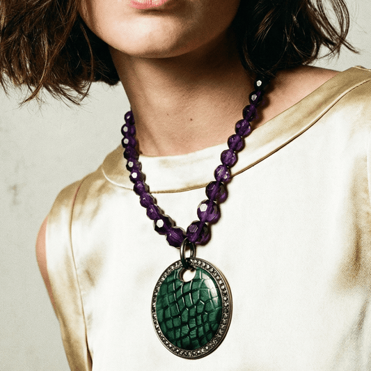 Amethyst and Emerald Dreams Vintage Statement Necklace - Necklace