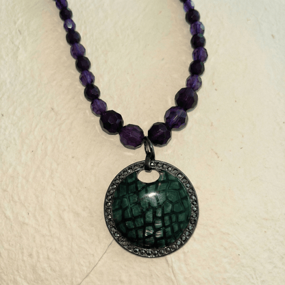 Amethyst and Emerald Dreams Vintage Statement Necklace - Necklace