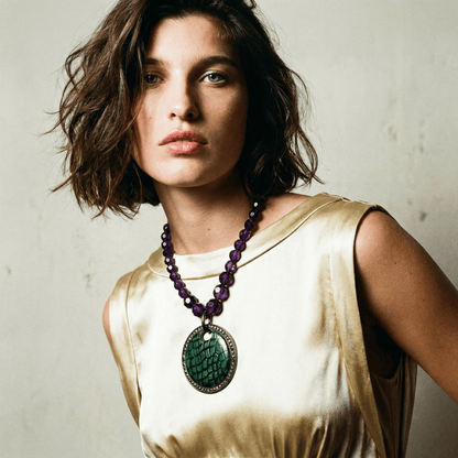 Amethyst and Emerald Dreams Vintage Statement Necklace - Necklace