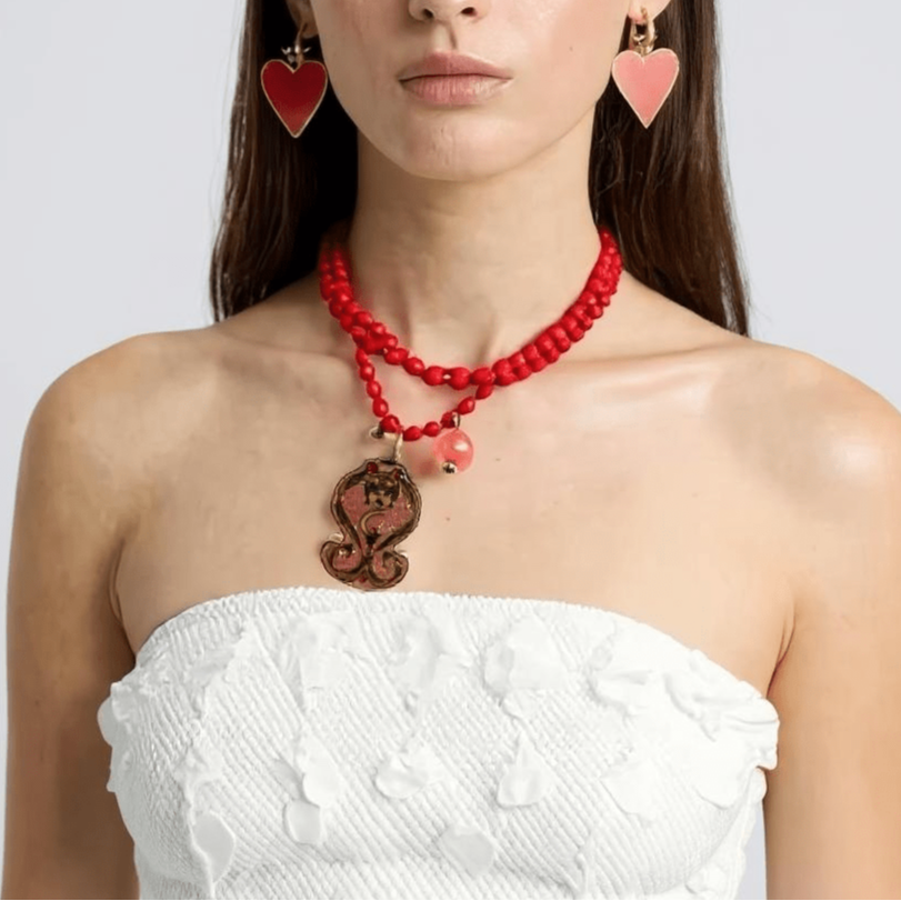 Angel Face Red and Pink Bespoke Vintage Necklace - 