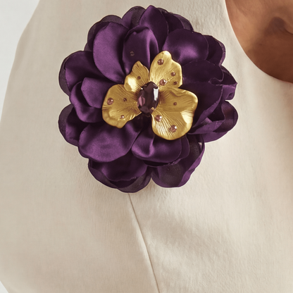 Aubergine and Gold Bow Brooch - Brooch