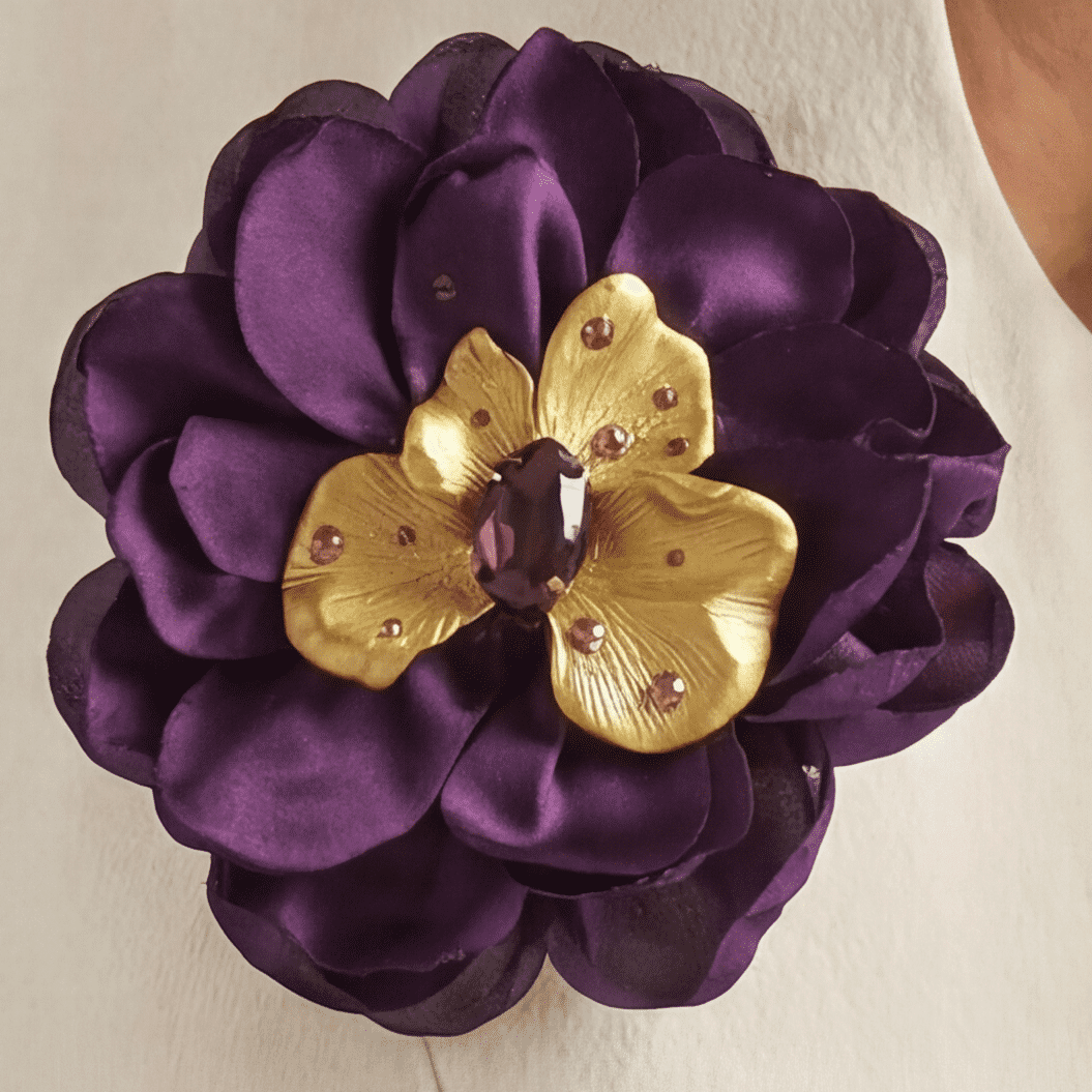 Aubergine and Gold Bow Brooch - Brooch