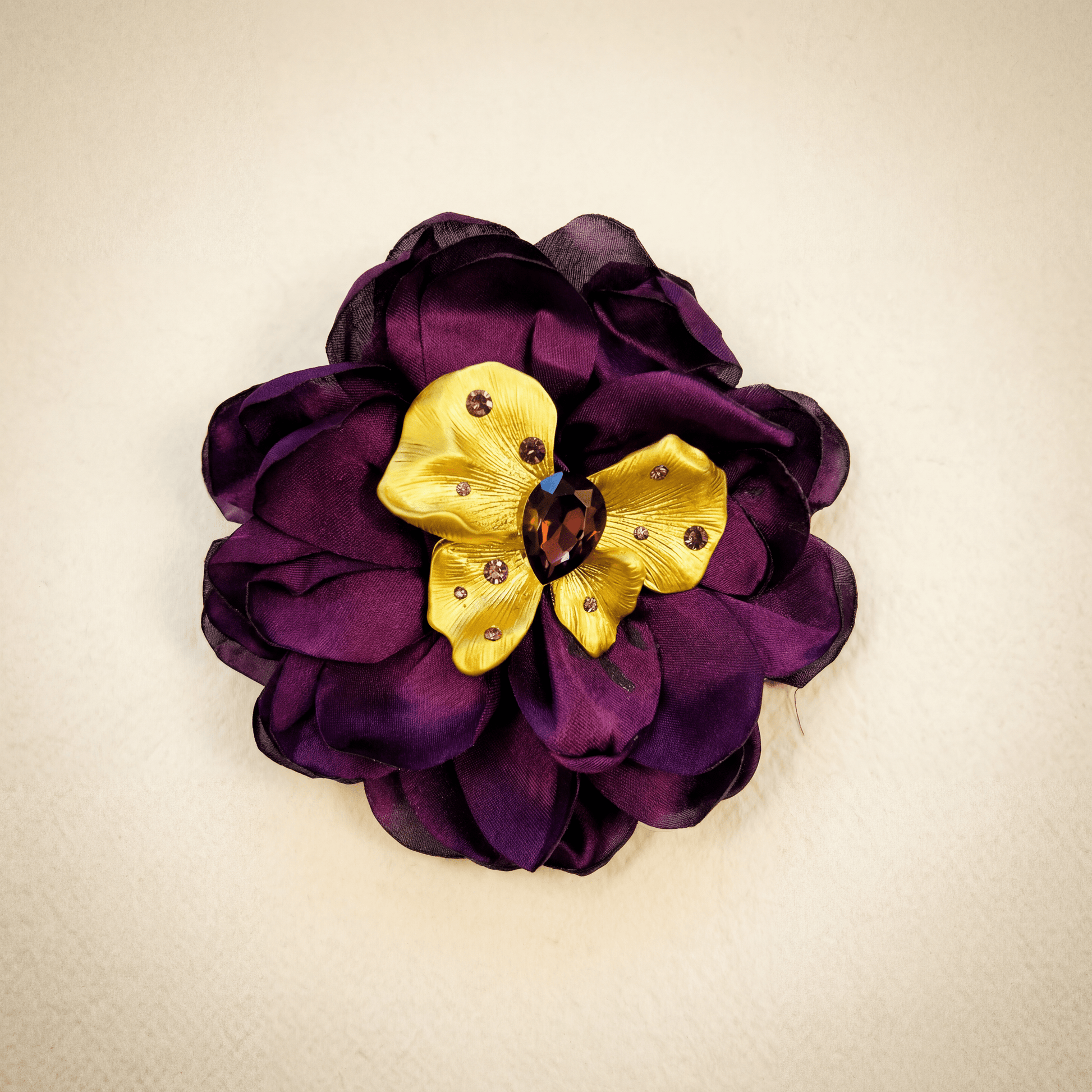 Aubergine and Gold Bow Brooch - Brooch