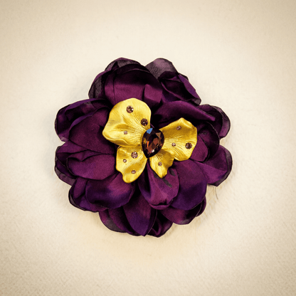 Aubergine and Gold Bow Brooch - Brooch
