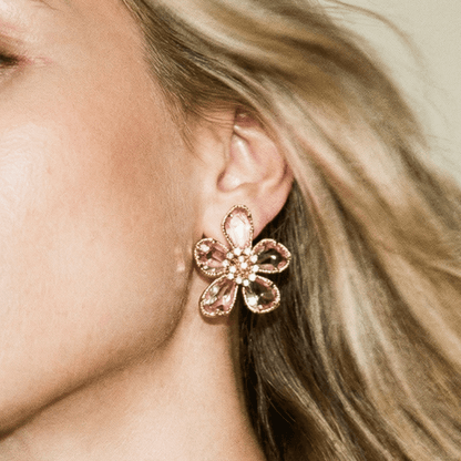 Ballroom Blitz Soft Pink and Gold Statement Earrings - earrings