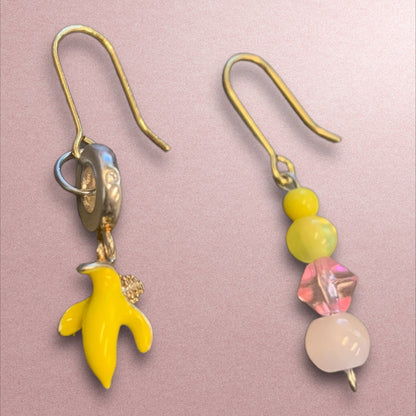 Banana and Pink Beaded Earrings-earrings