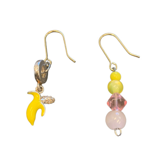 Banana and Pink Beaded Earrings-earrings