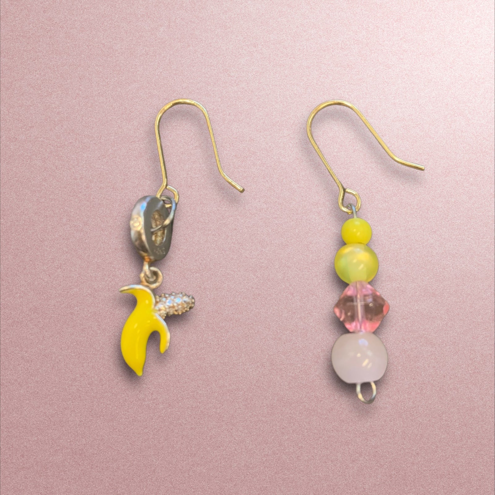 Banana and Pink Beaded Earrings-earrings