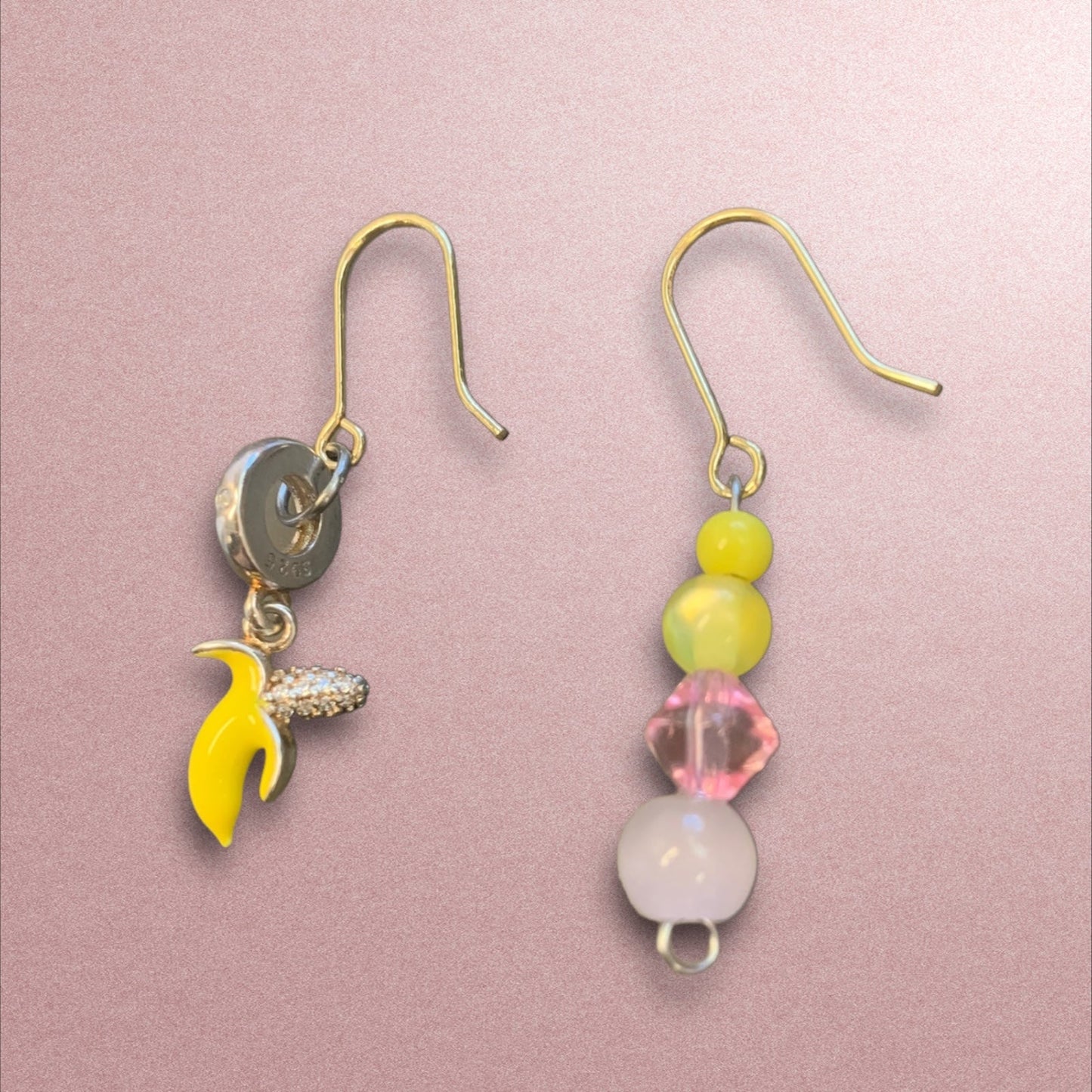 Banana and Pink Beaded Earrings-earrings