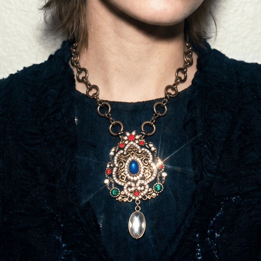 Baroque Antique Brass Vintage Necklace - Necklace