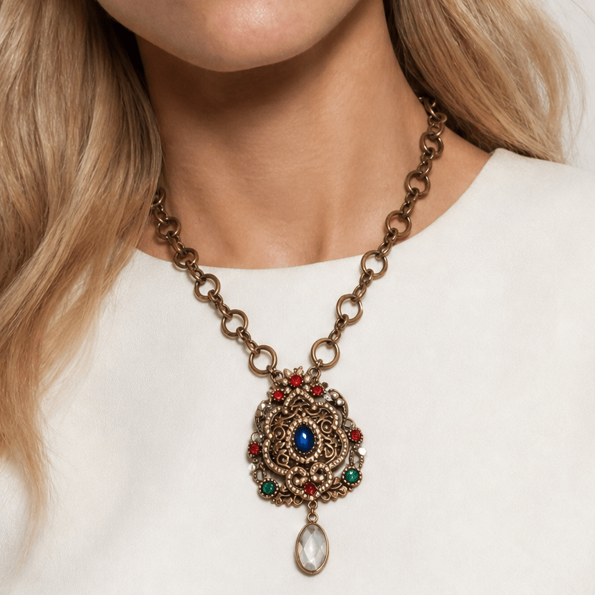 Baroque Antique Brass Vintage Necklace - Necklace