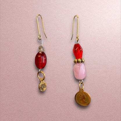 Beaded Pink and Ruby Red Drop Earrings-earrings