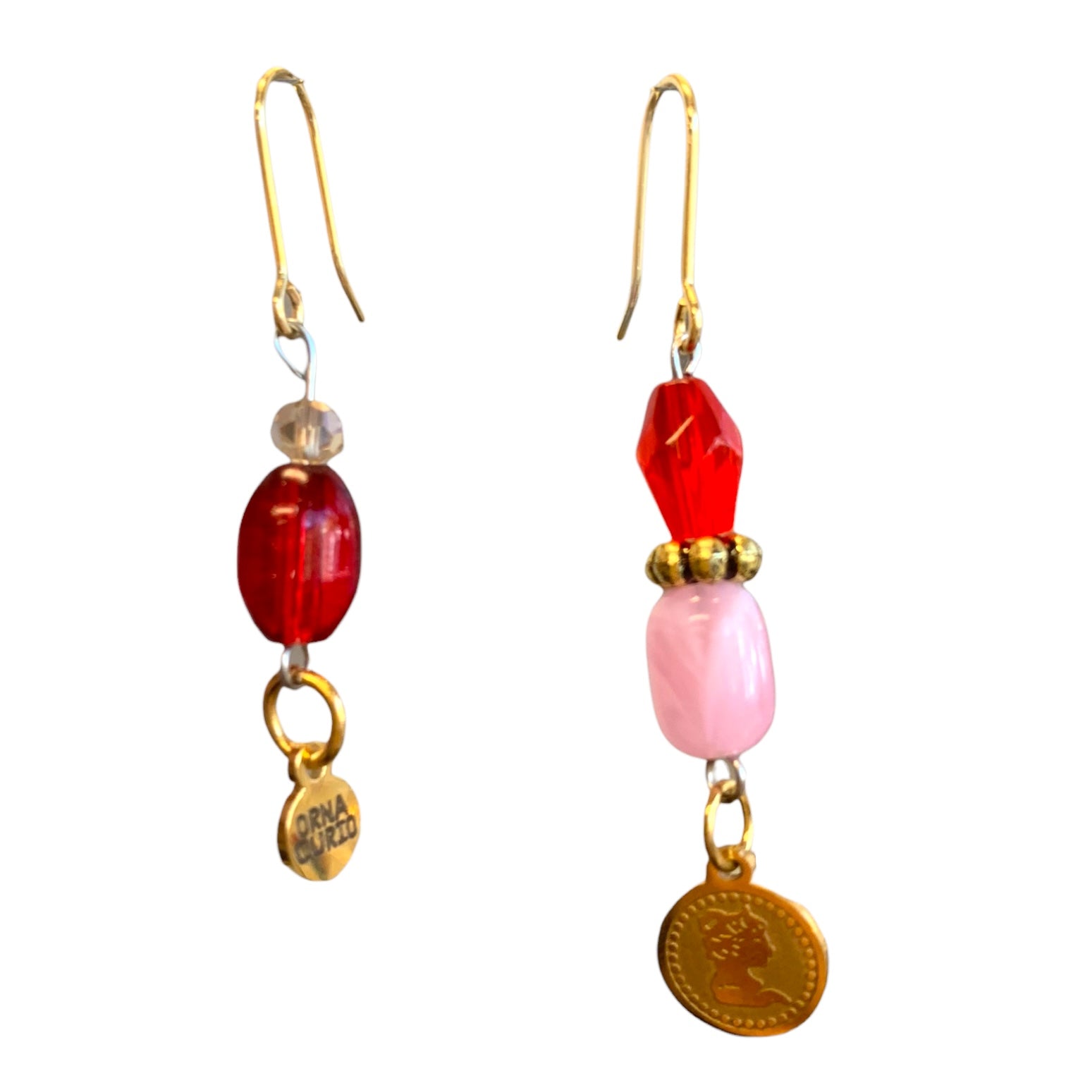 Beaded Pink and Ruby Red Drop Earrings-earrings