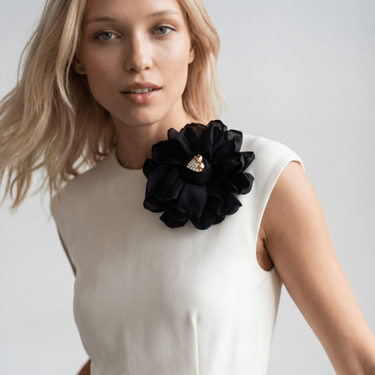 Black Silk and Vintage Heart Brooch - Brooch