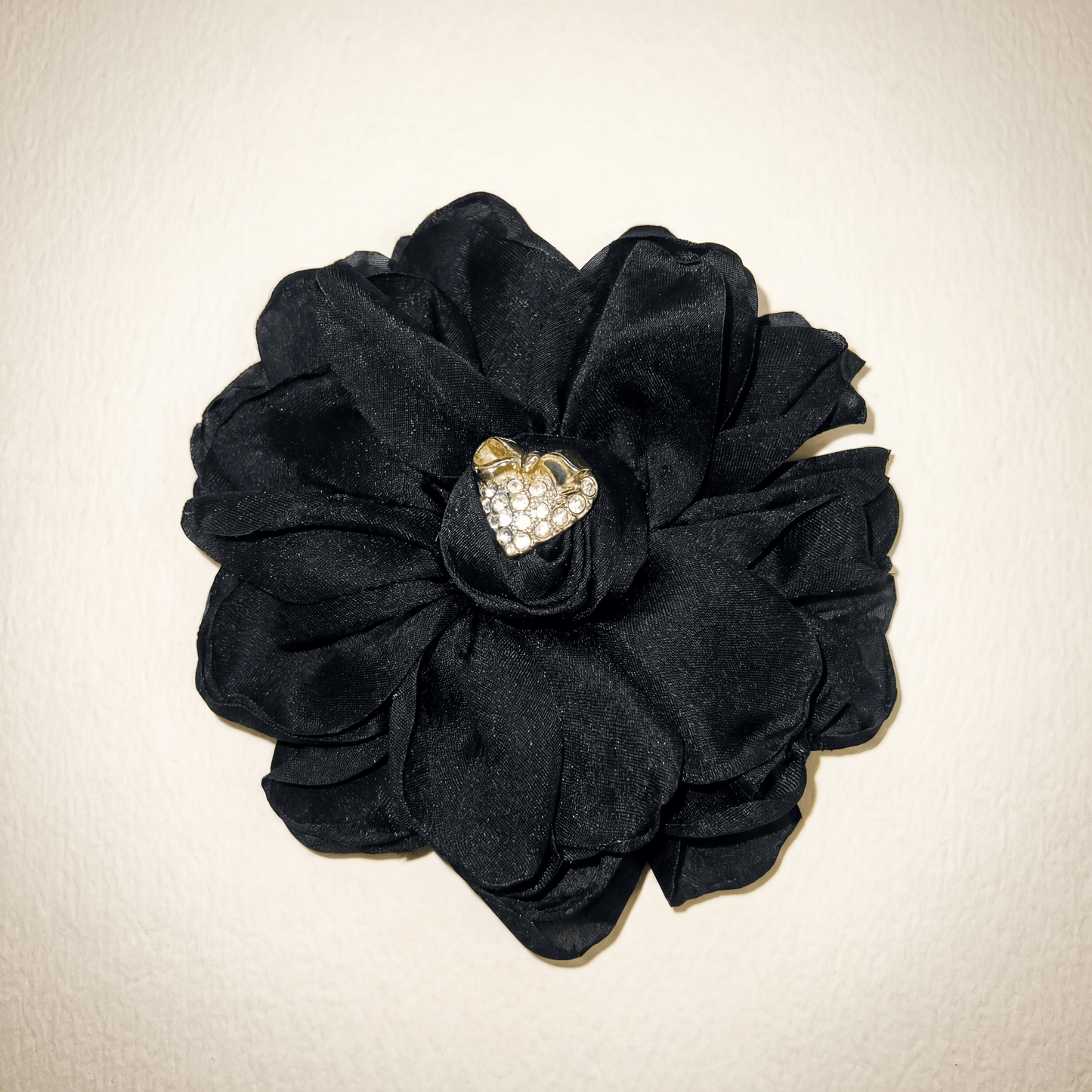 Black Silk and Vintage Heart Brooch - Brooch