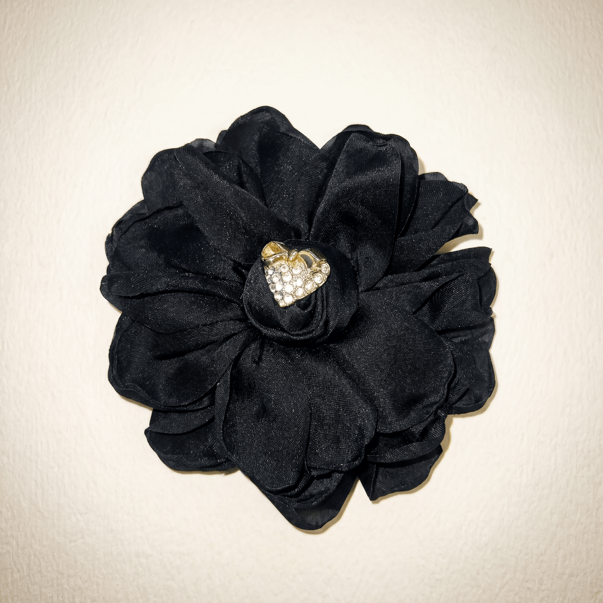 Black Silk and Vintage Heart Brooch - Brooch