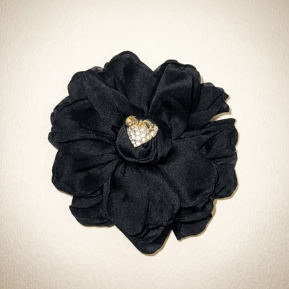 Black Silk and Vintage Heart Brooch - Brooch