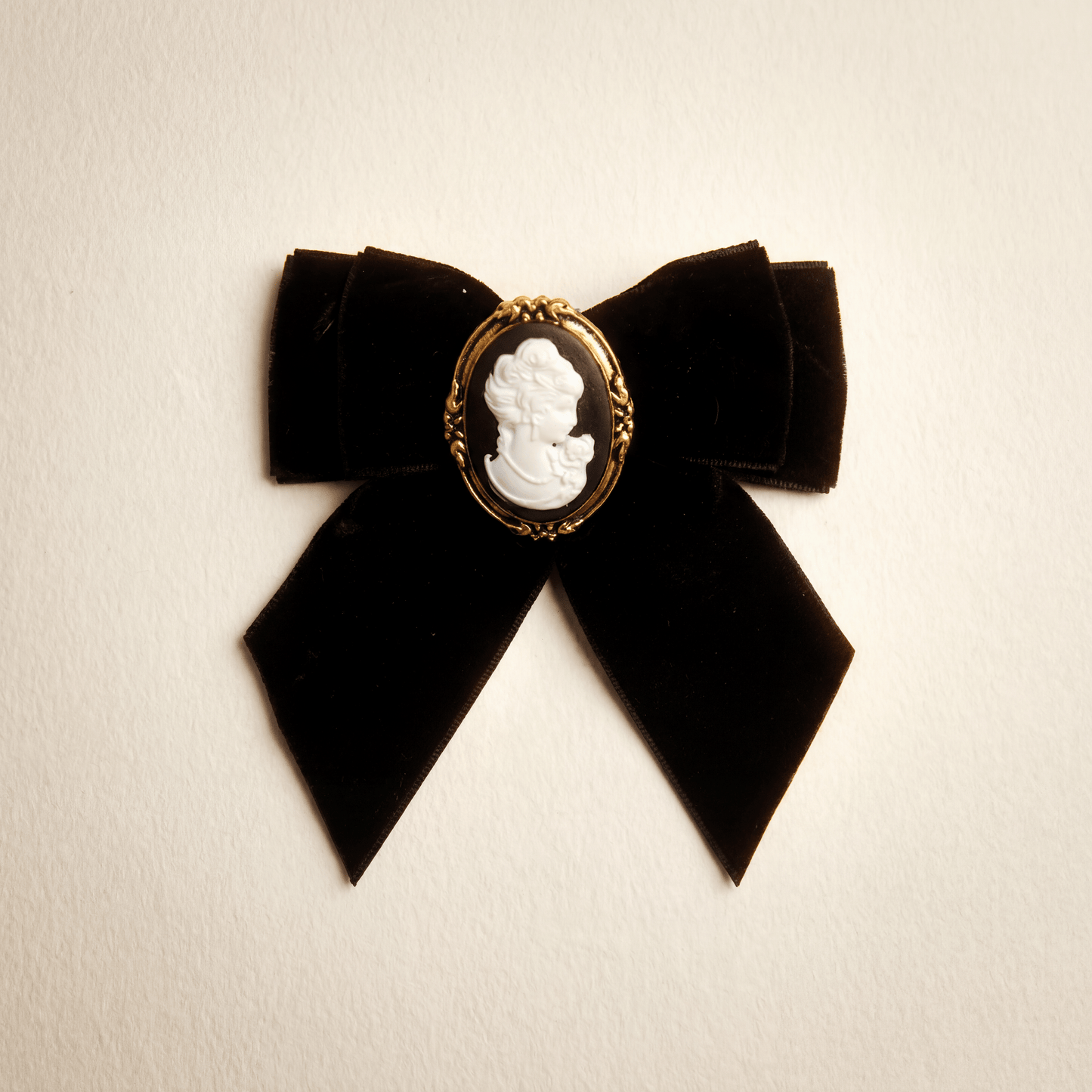 Black Velvet Bow Cameo Brooch - Brooch
