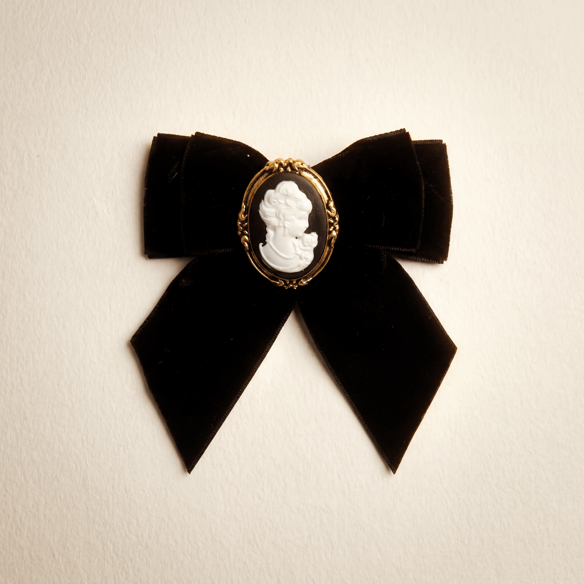 Black Velvet Bow Cameo Brooch - Brooch