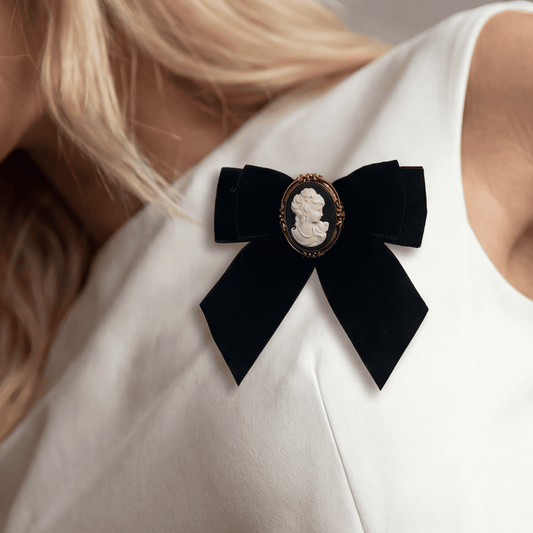 Black Velvet Bow Cameo Brooch - Brooch