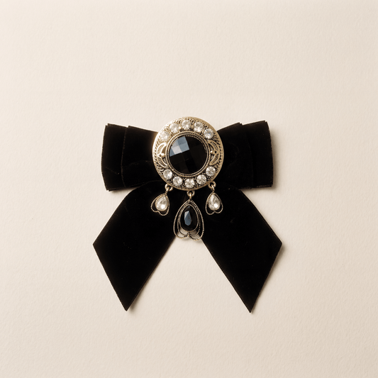 Black Velvet Bow Gold Statement Brooch - Brooch