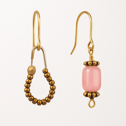 Blush Pink and Bronze Beaded Earrings - earrings