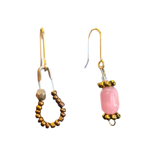 Blush Pink and Bronze Beaded Earrings-earrings