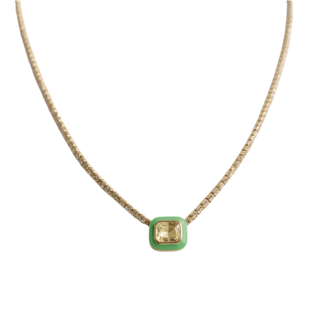 Bohemian Rhapsody Tennis Chain Lime Green Necklace - 