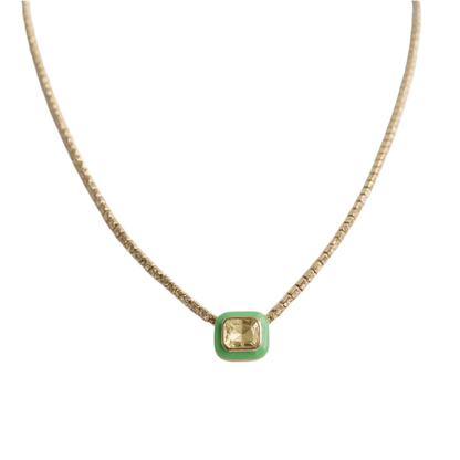 Bohemian Rhapsody Tennis Chain Lime Green Necklace - 
