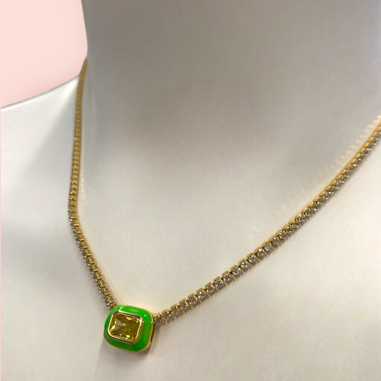 Bohemian Rhapsody Tennis Chain Lime Green Necklace-