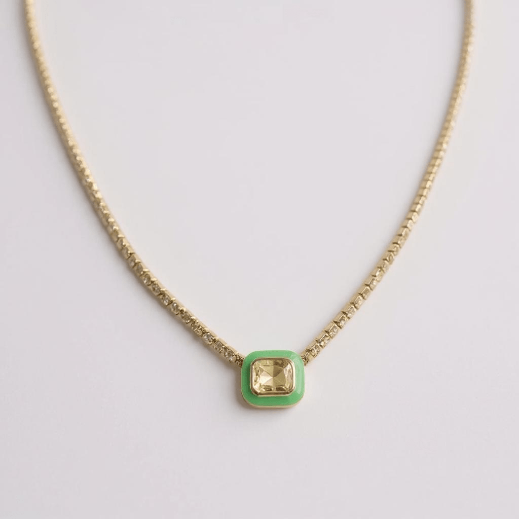 Bohemian Rhapsody Tennis Chain Lime Green Necklace - 