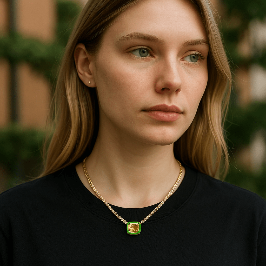 Bohemian Rhapsody Tennis Chain Lime Green Necklace - 