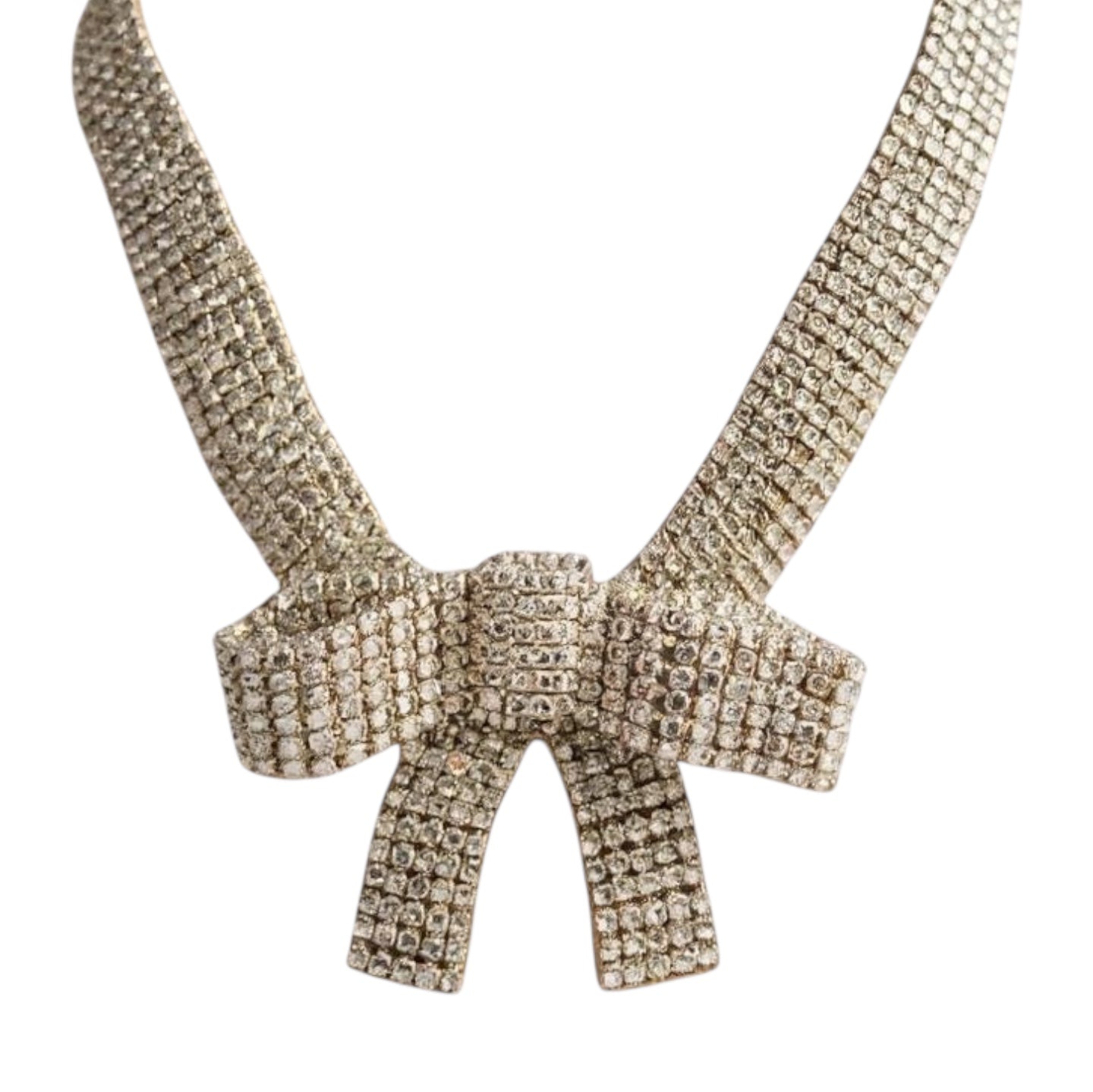 Bow Tie Rhinestones Silver Statement Choker Necklace - Necklace