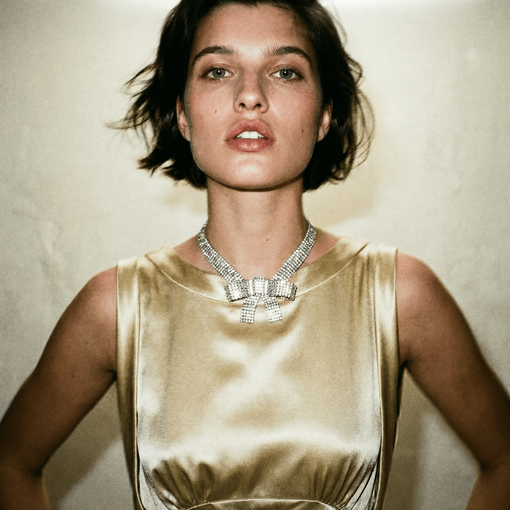 Bow Tie Rhinestones Silver Statement Choker Necklace - Necklace