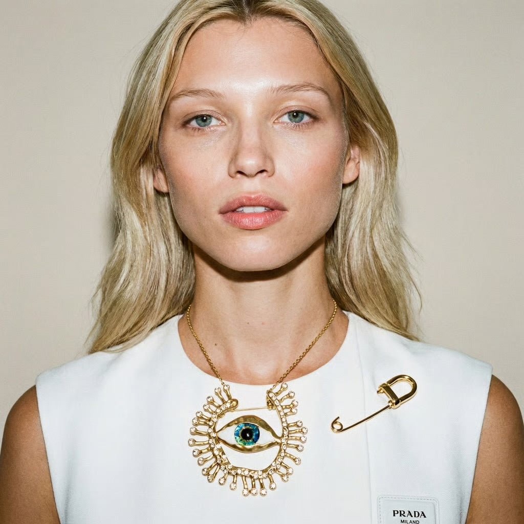 Bright Eyes Evil Eye Gold Statement Brooch - Brooch